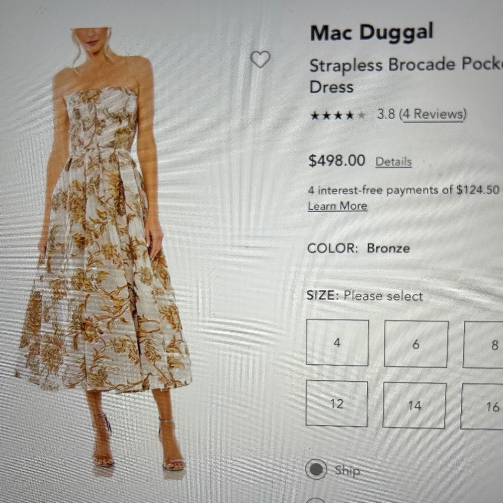Mac Duggar formal dress,  gold and white brocade, size 6.  Like new